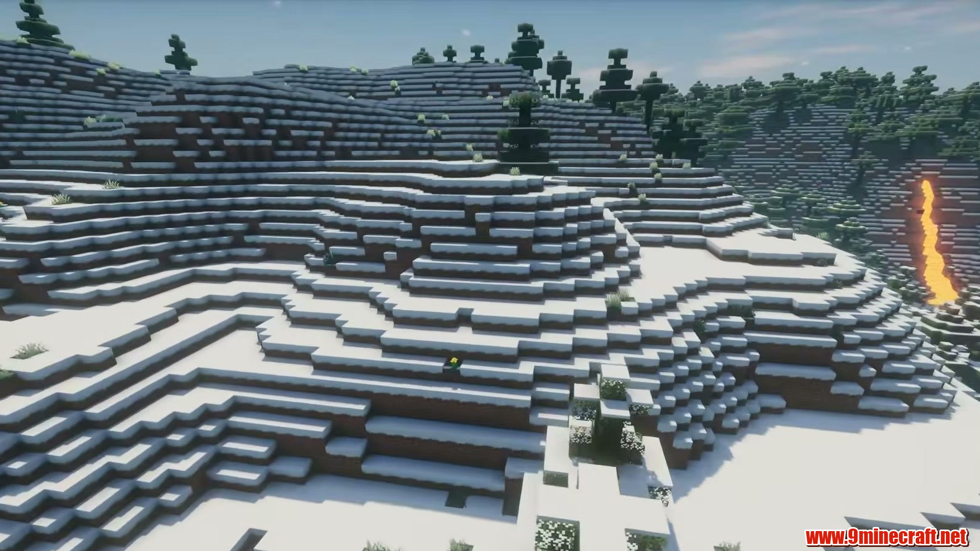 Snowy plains with an igloo on the horizon