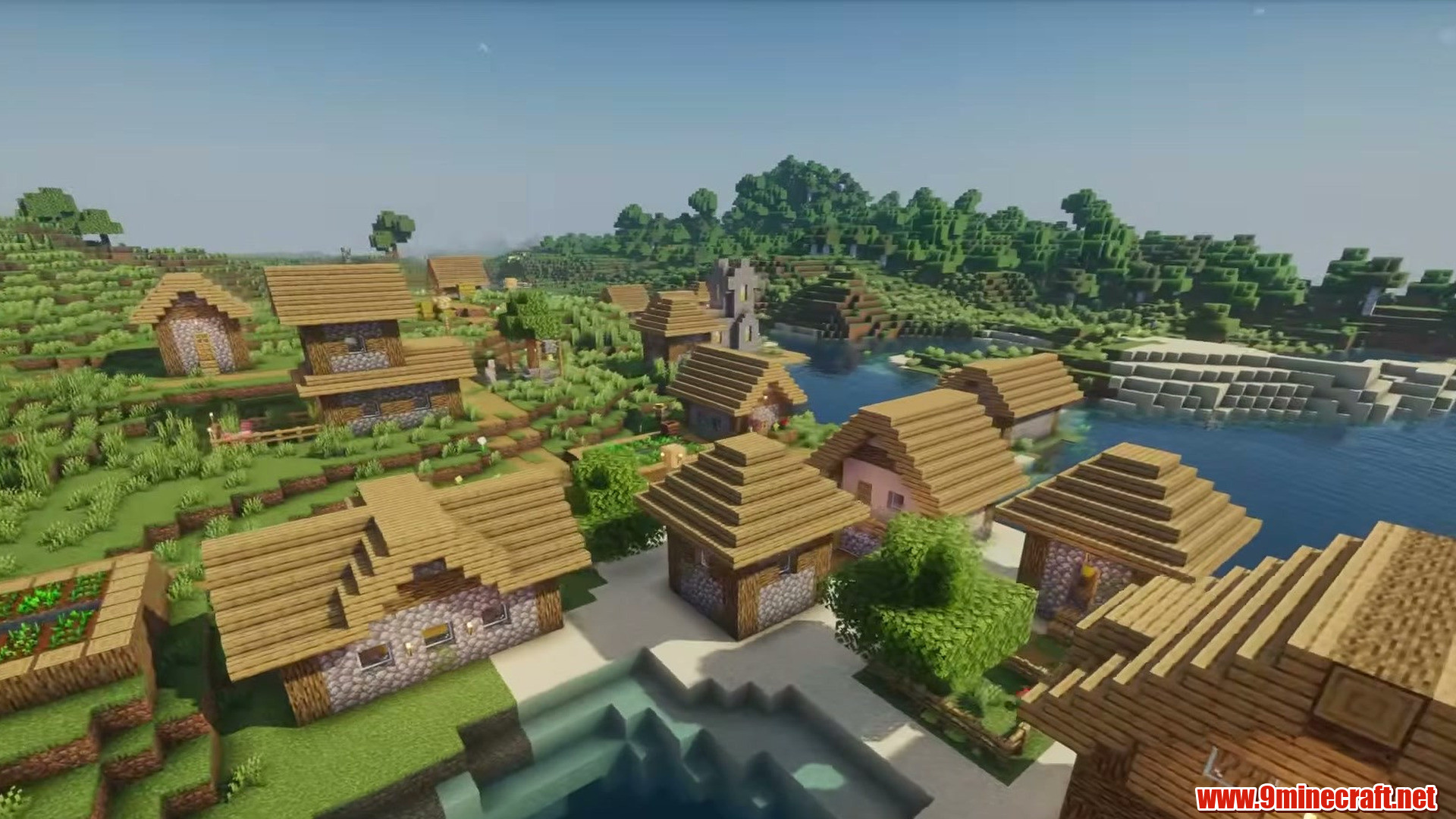 Two coastal villages around a bay in Minecraft seed -5911080330370950755