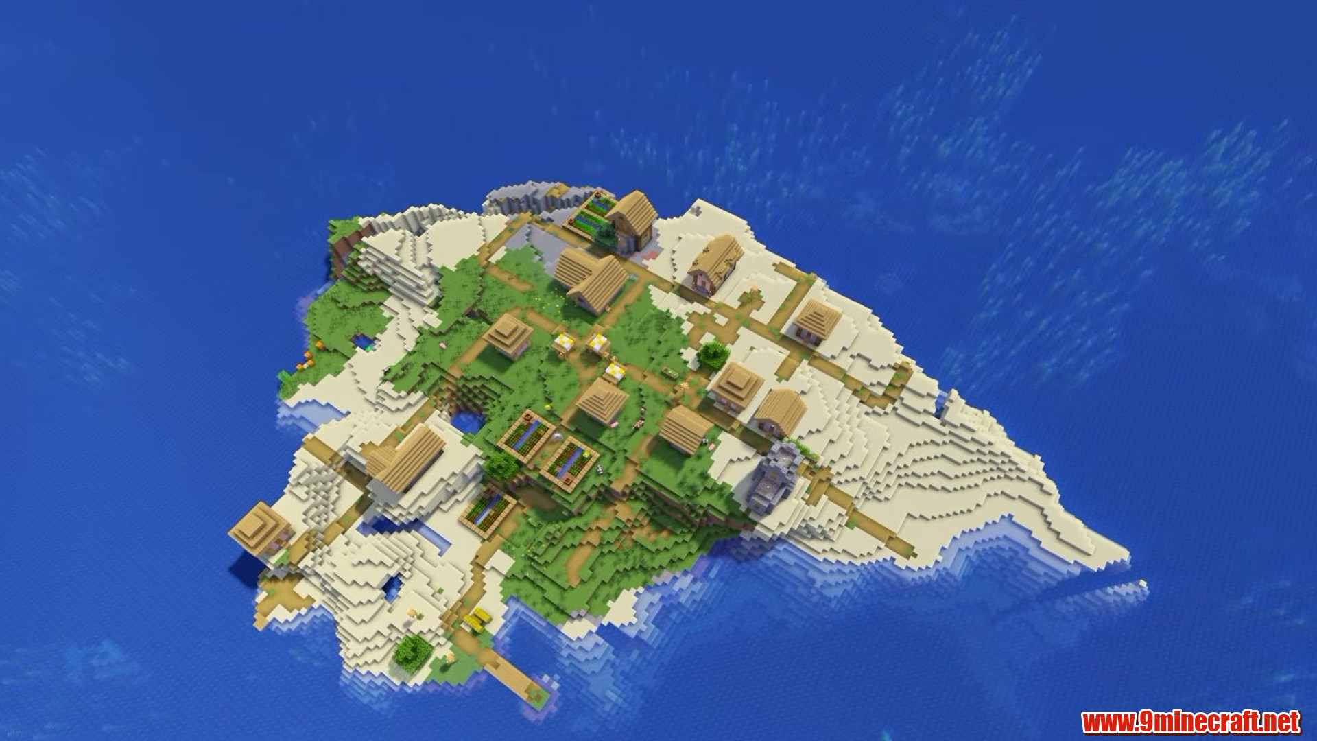 Sandy village island seen from above