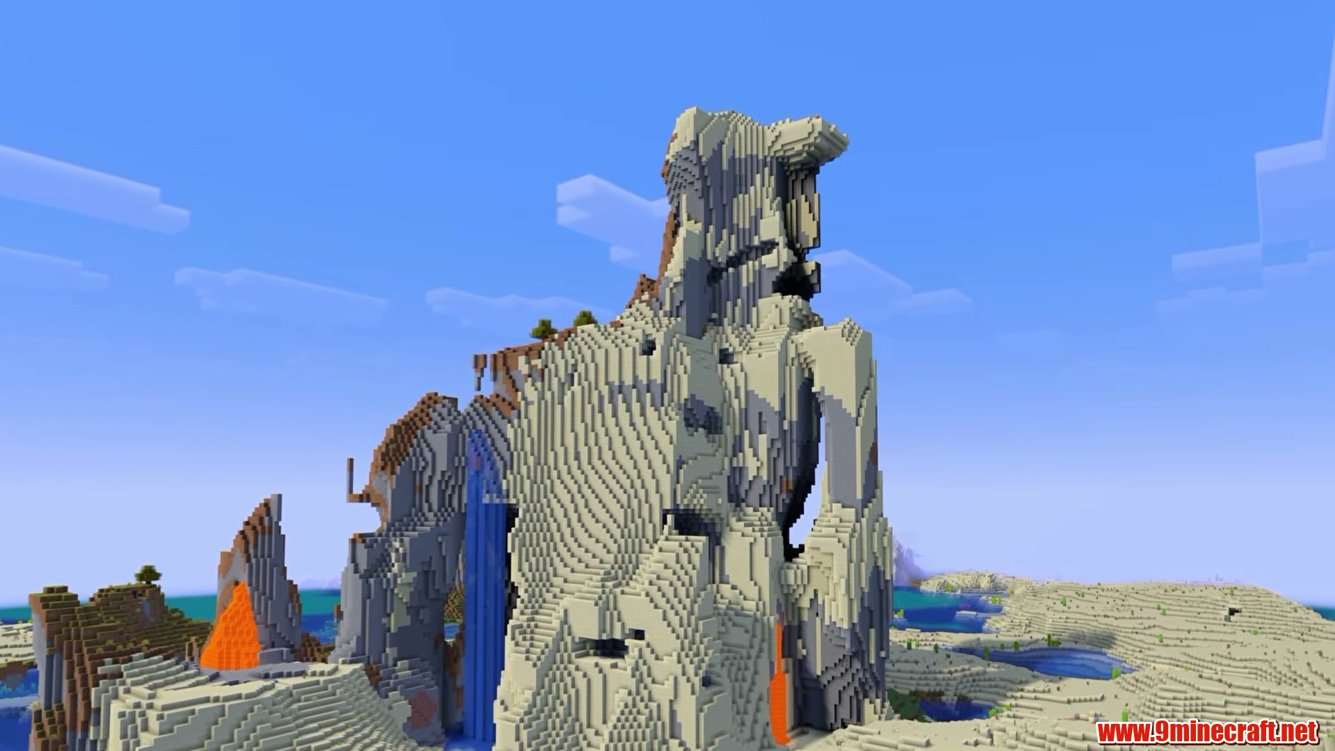 Lava-streaked spire towering over the village spawn