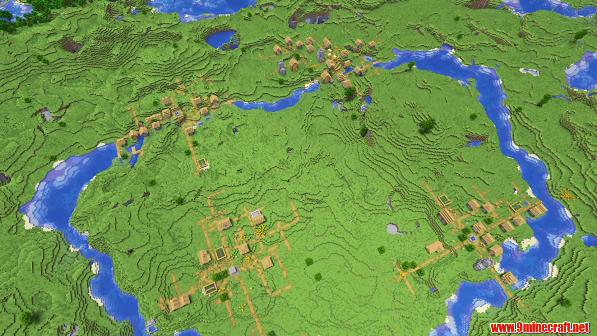 River winding between the village clusters