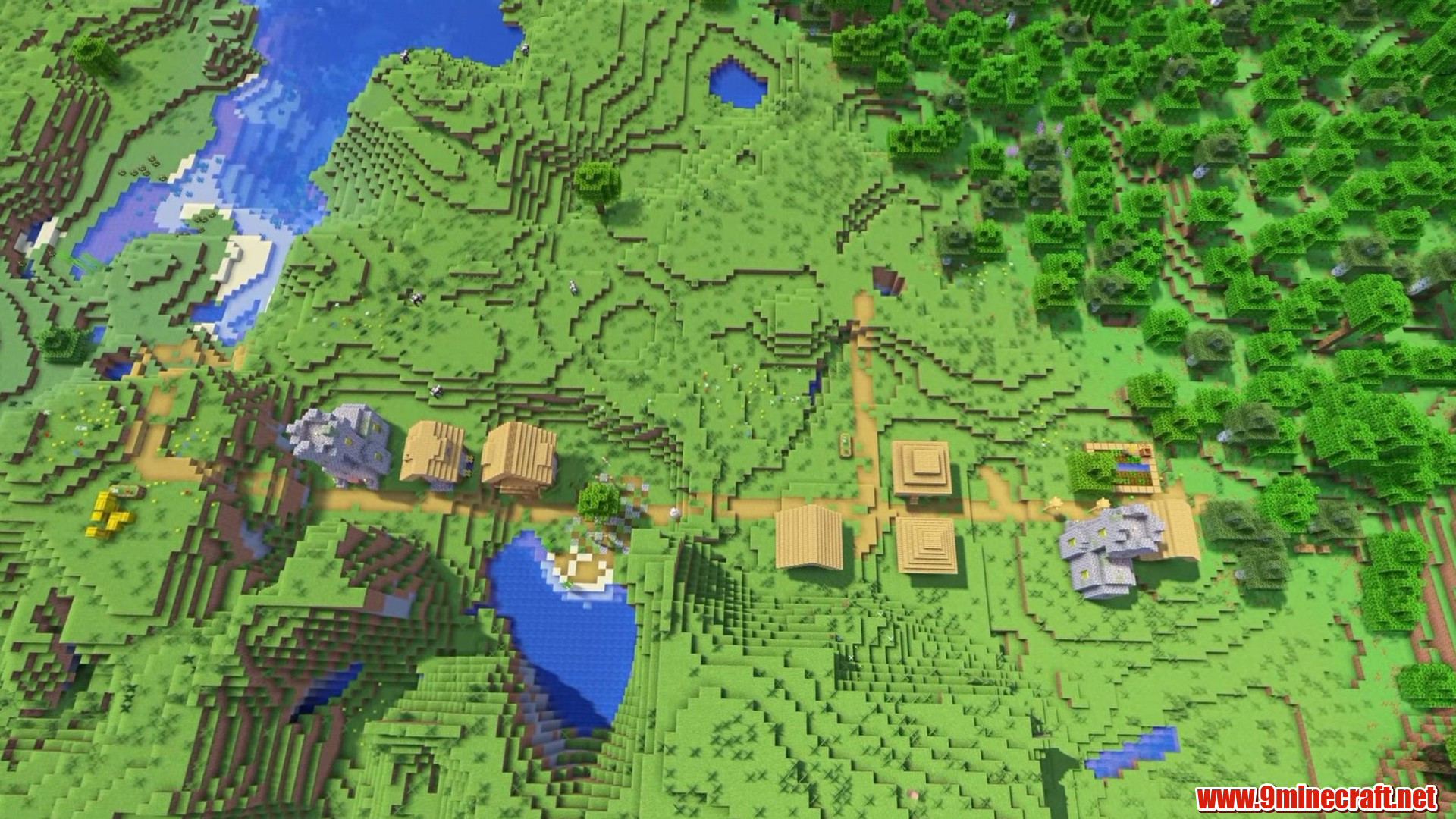 Village along a single path in Minecraft seed 2069860264