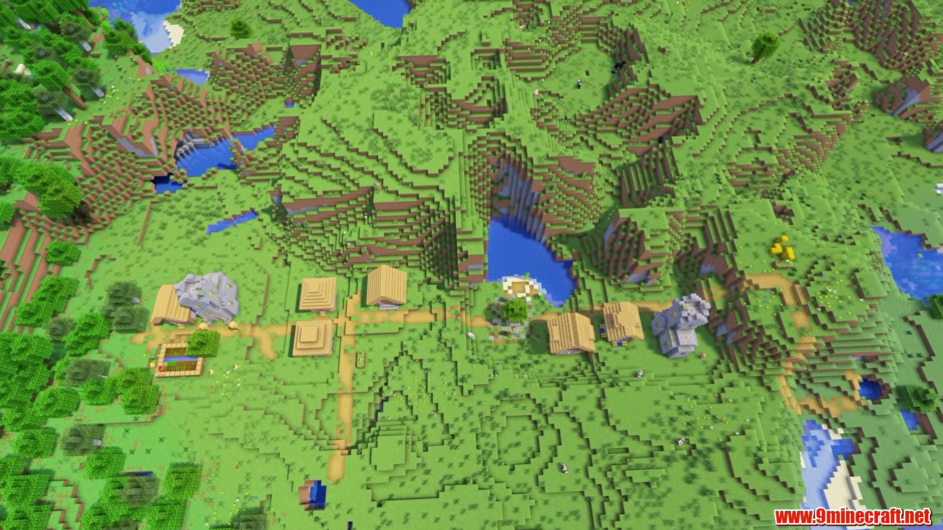 One-road village layout from above