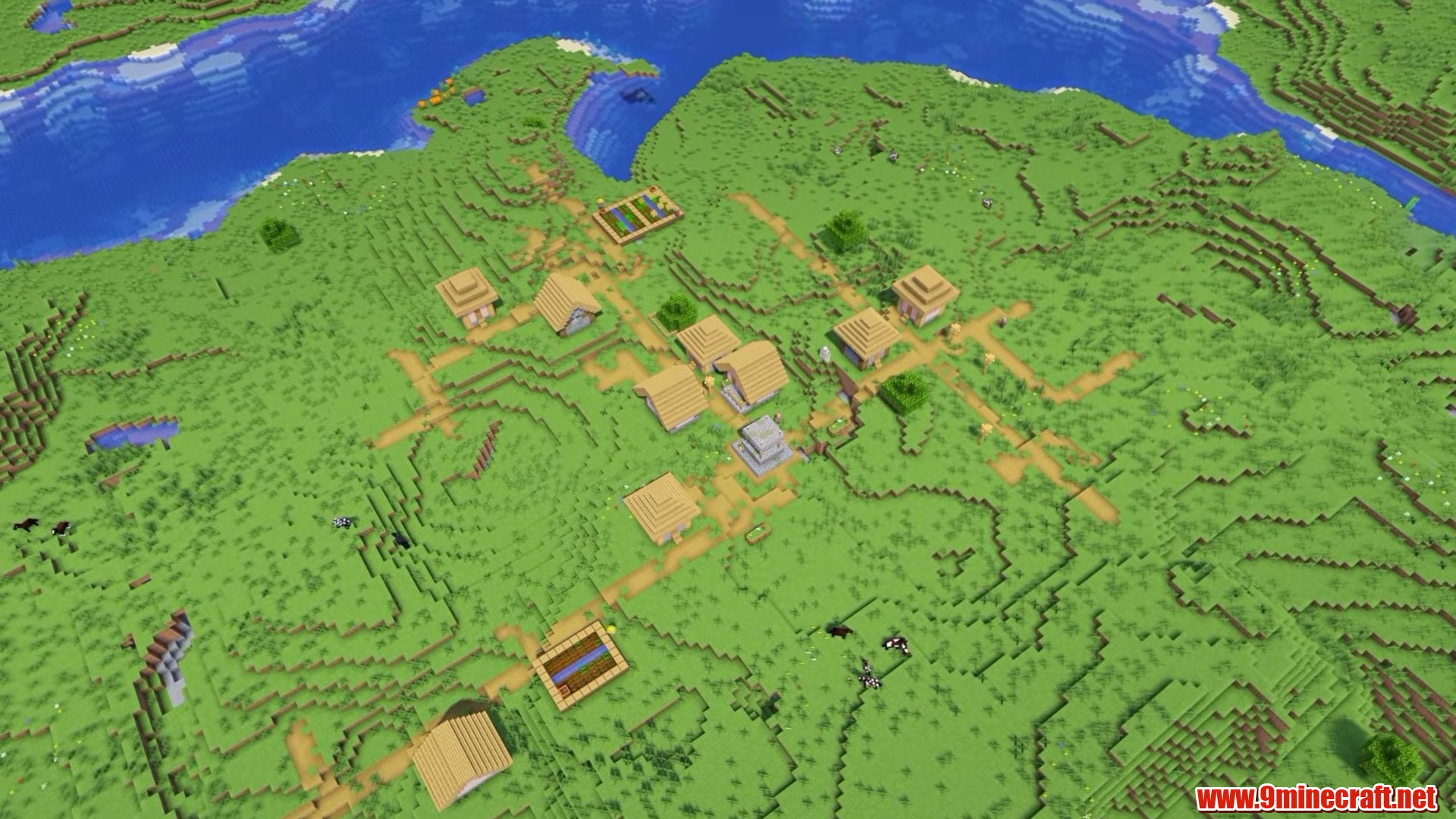 Village farms and houses on open plains