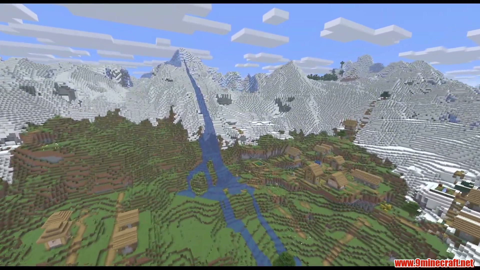 Aerial view of the multi-biome village valley