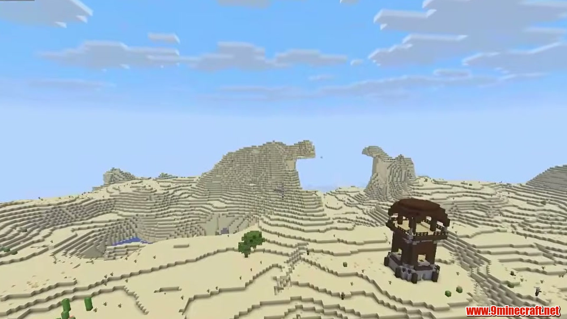 Wide desert landscape around the pillager tower