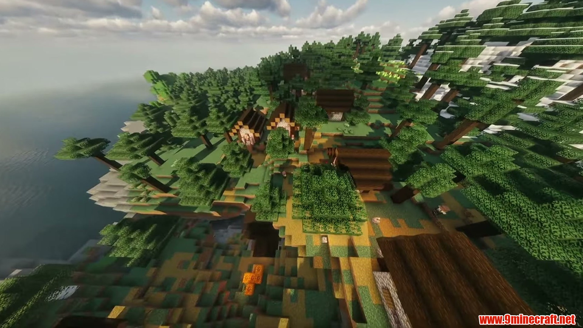 Forested cliff village in Minecraft seed -302304127329527063