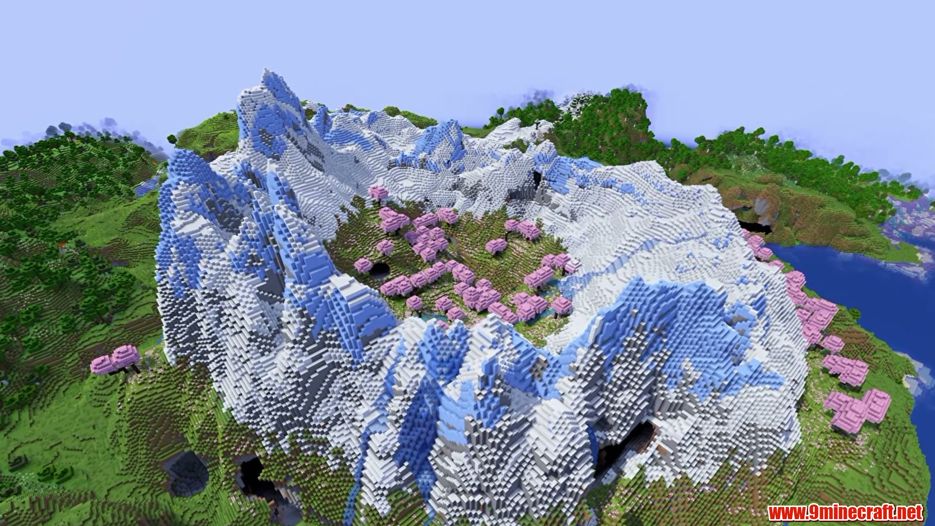 Two ring-shaped mountain ranges in Minecraft seed 8080800009656578079