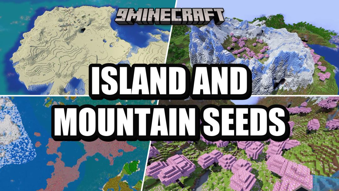 Island and mountain seeds for Minecraft 26.2 - continent islands, mountain rings, mushroom ring lagoon and cherry peaks