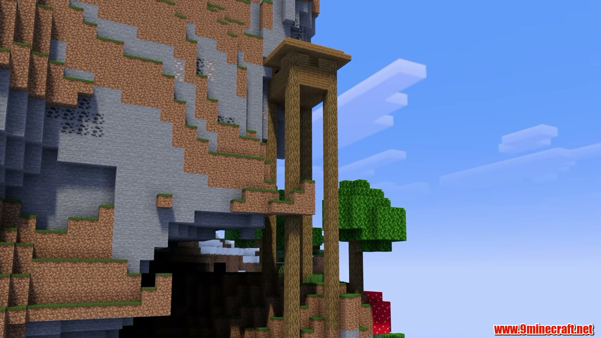 Swamp hut on stilts under the mansion cliff at spawn