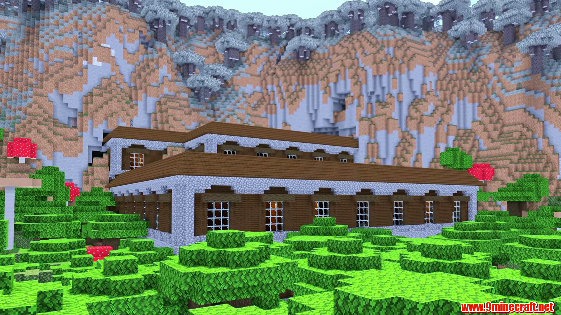 Woodland mansion surrounded by a pale garden circle in Minecraft seed -7802767792245861369