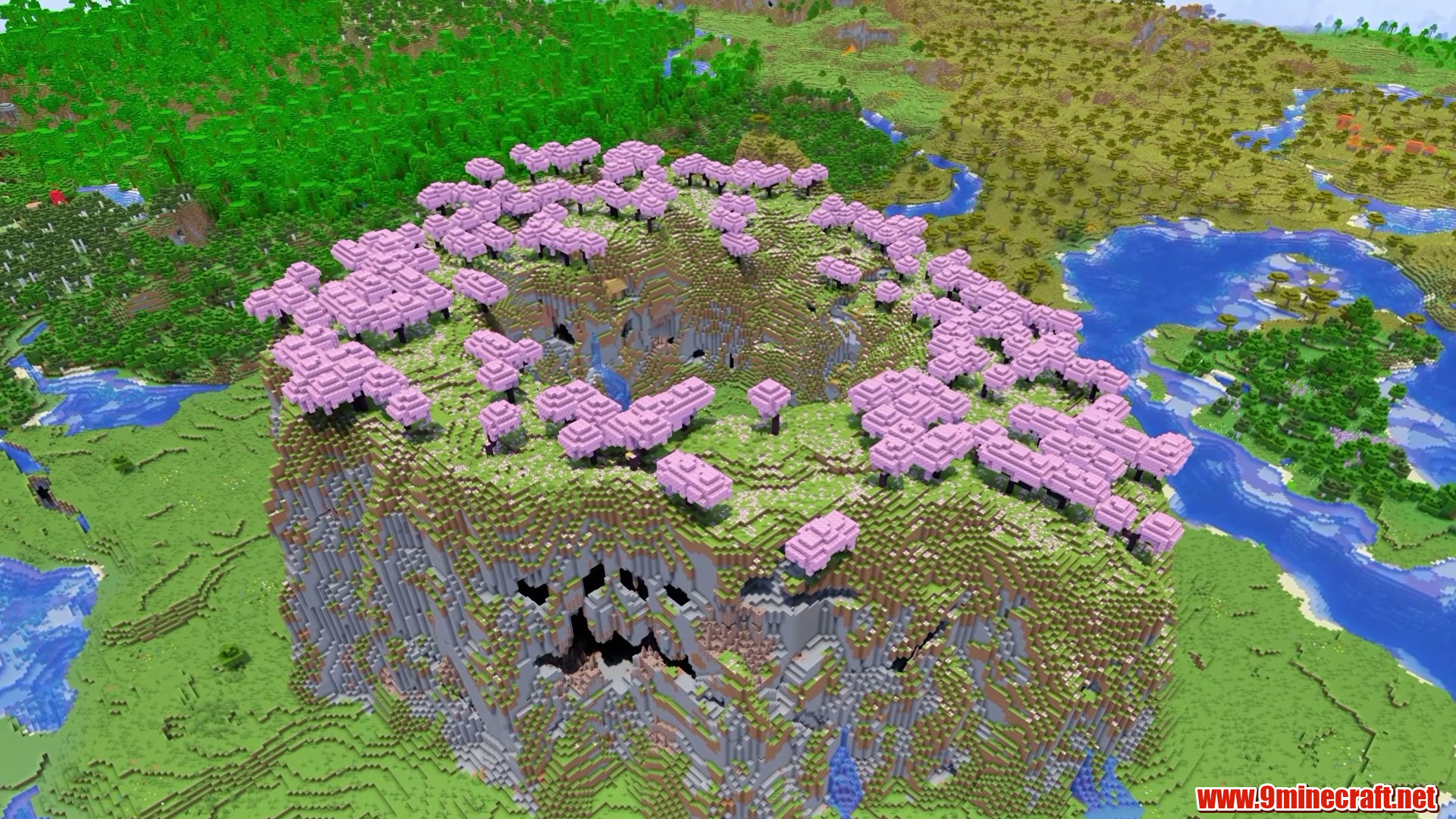 Aerial view of the cherry blossom donut village on seed 642514965410