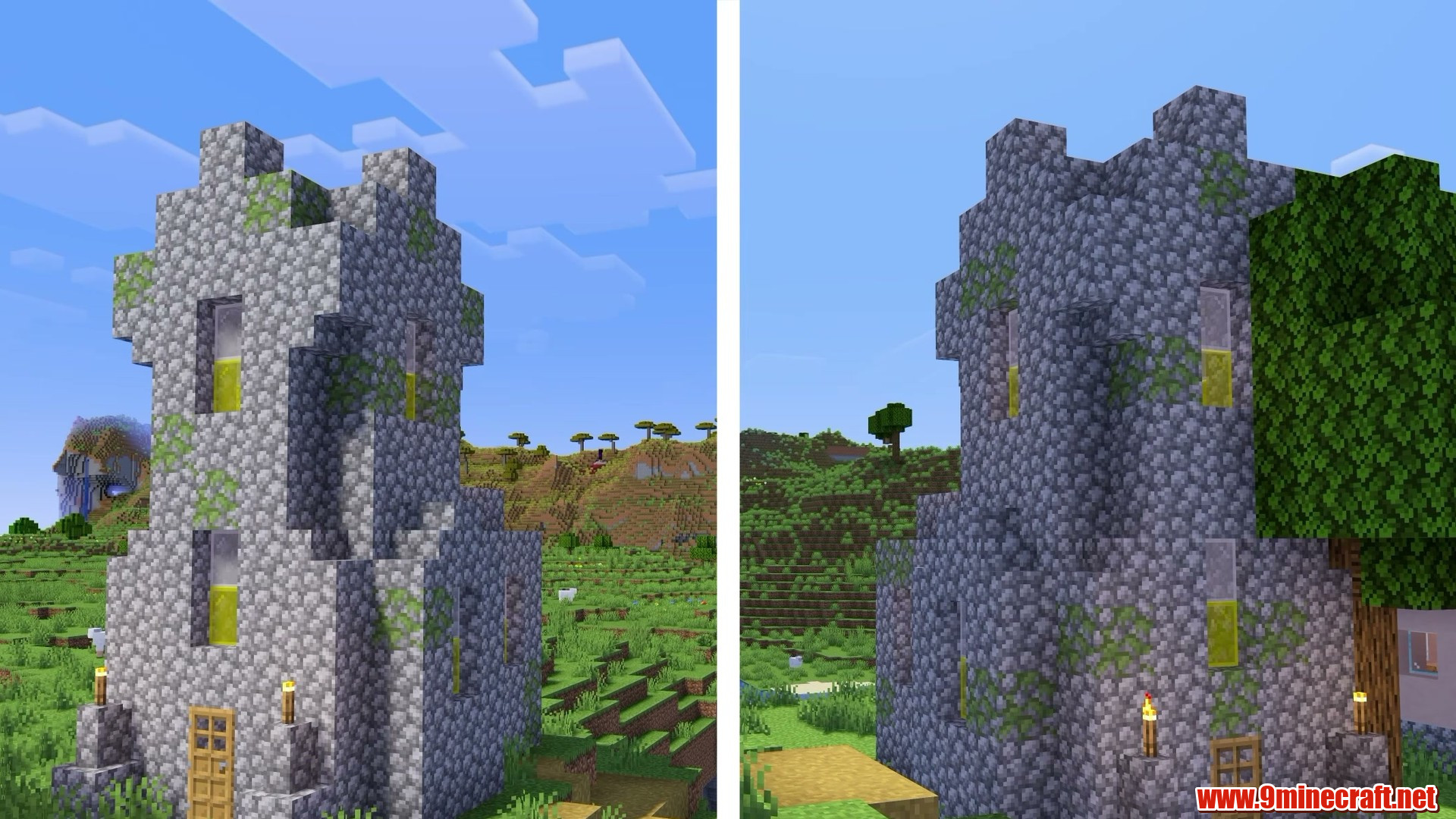 Village with an exposed mineshaft in Minecraft seed 2451969784