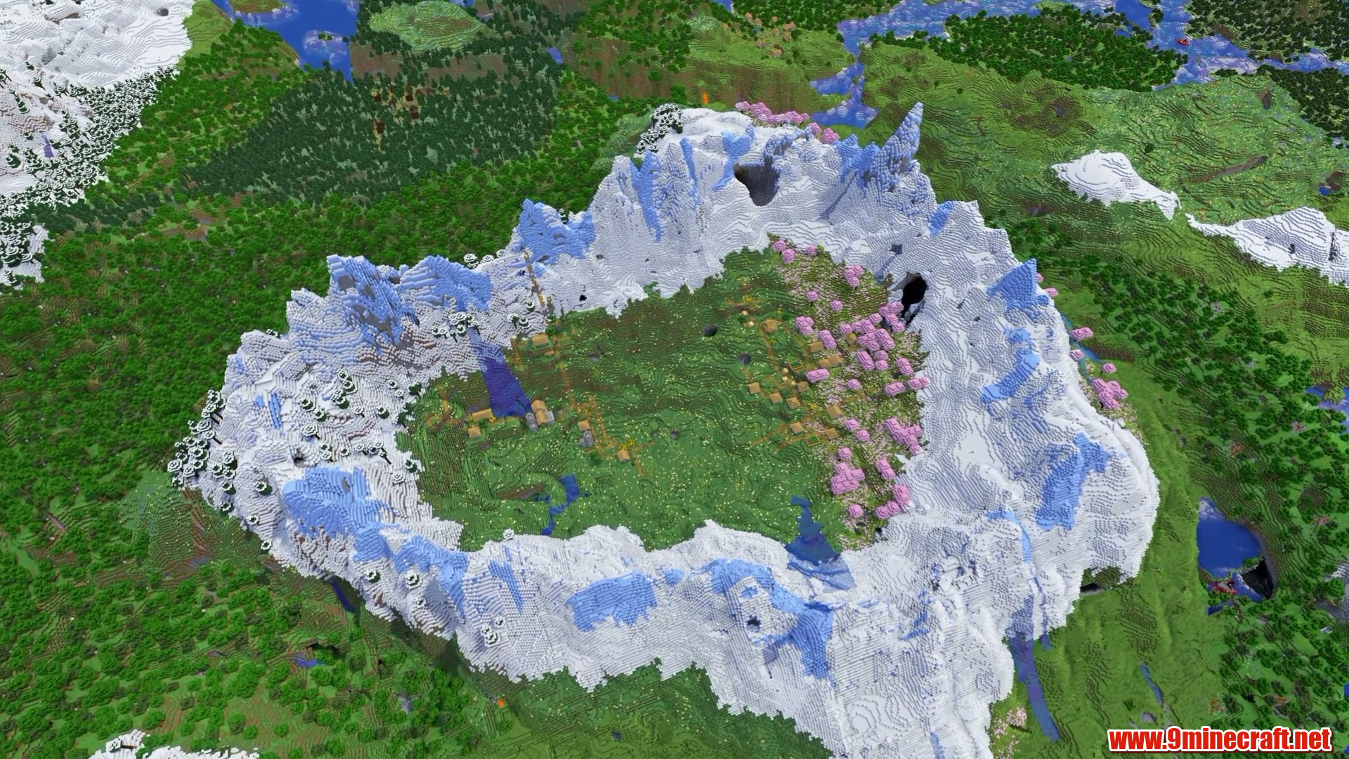 Mountain circle sheltering a plains village