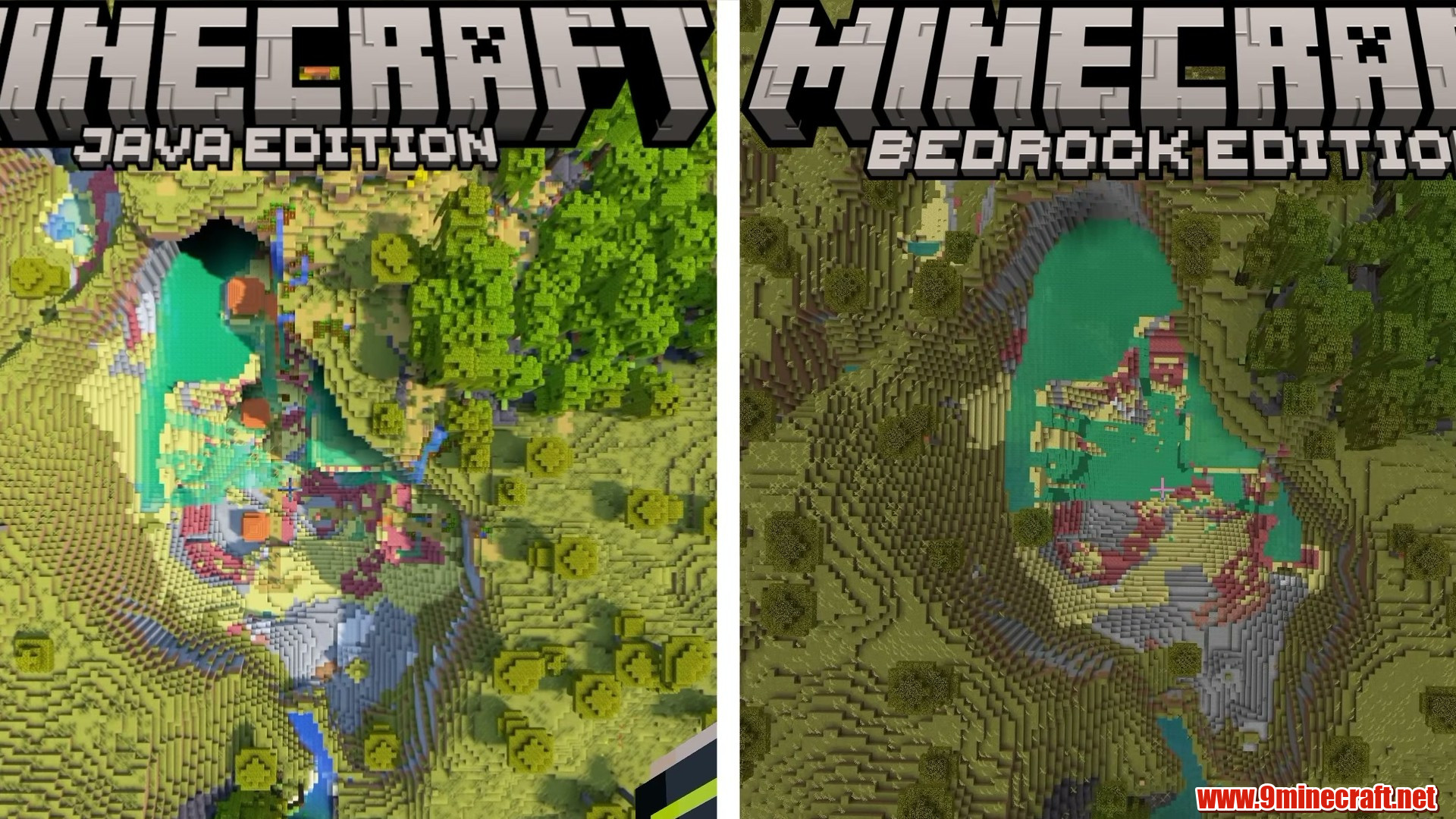 Savanna village beside a sulfur cave in Minecraft seed 129768862303