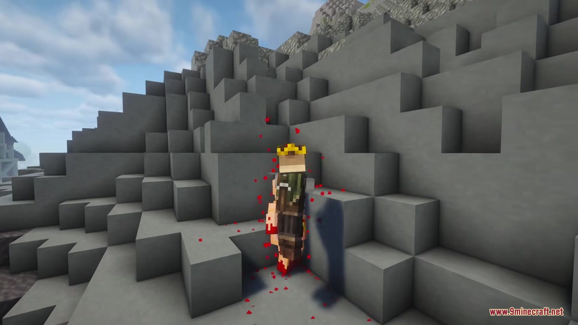 Trydeas Meleez Mod Screenshot 2 The player strikes a stone wall with a weapon from Trydeas Meleez Mod