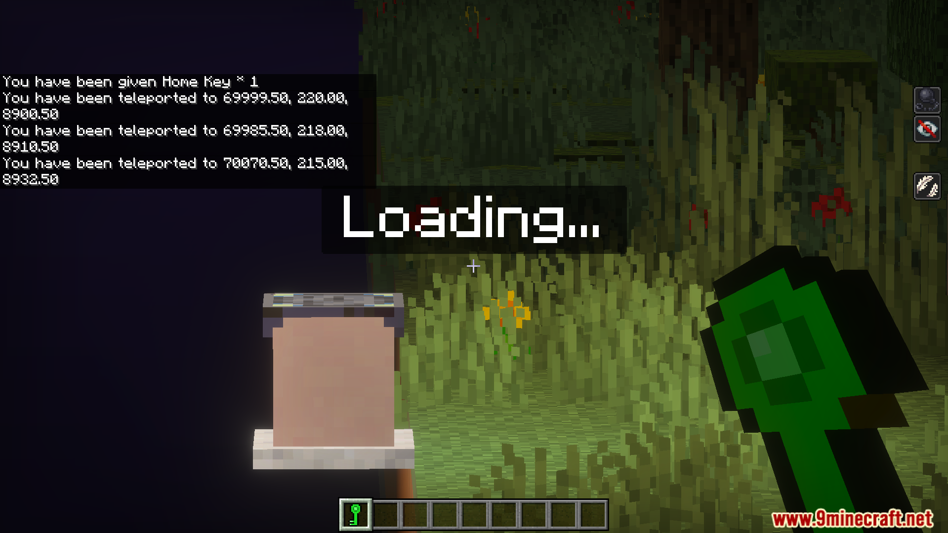 Twilight Abyss Dimension Addon Screenshot 6 The player holds a green Home Key during a dimension loading screen