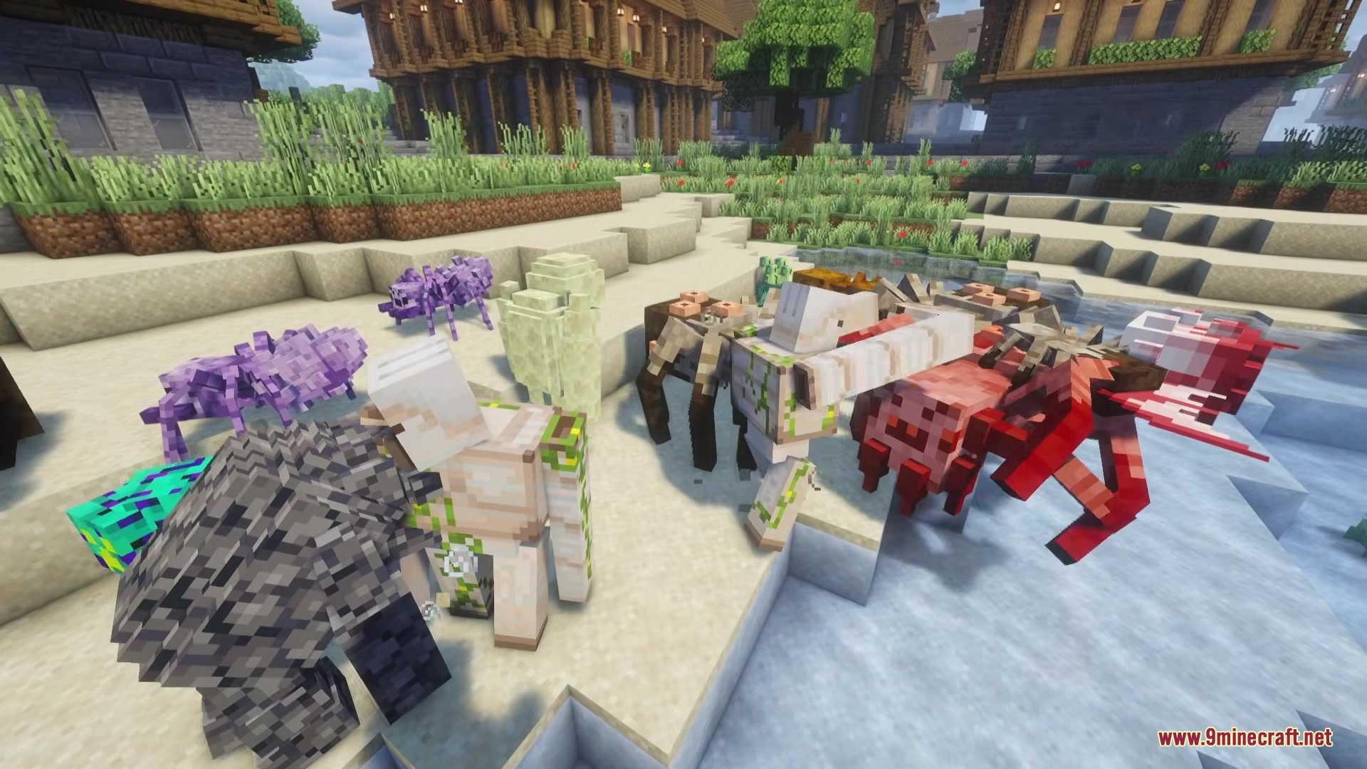 Twisted Mobs Mod Screenshot 10 Iron Golems fighting Gritlock and other mutated monsters on the shore