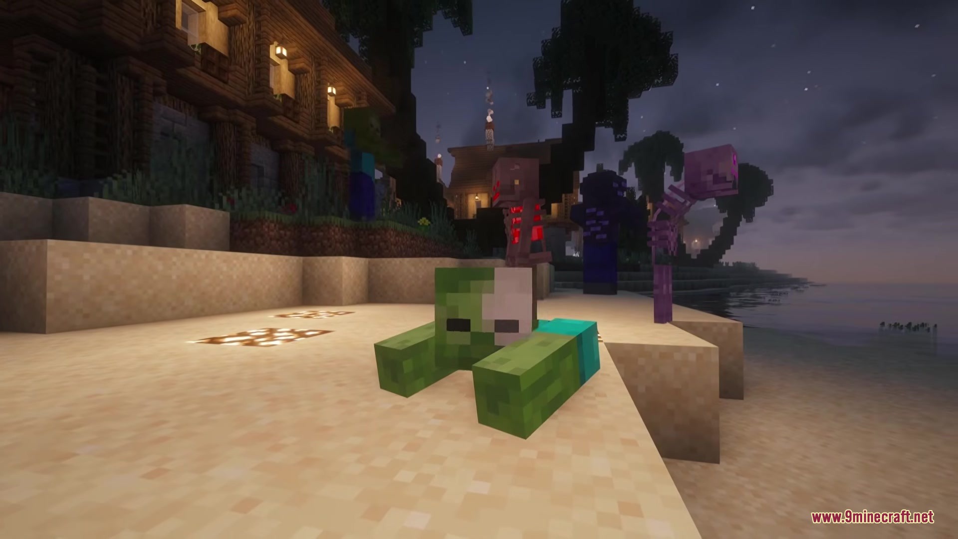 Twisted Mobs Mod Screenshot 3 A mutated crawling zombie and various dangerous creatures gather on the beach