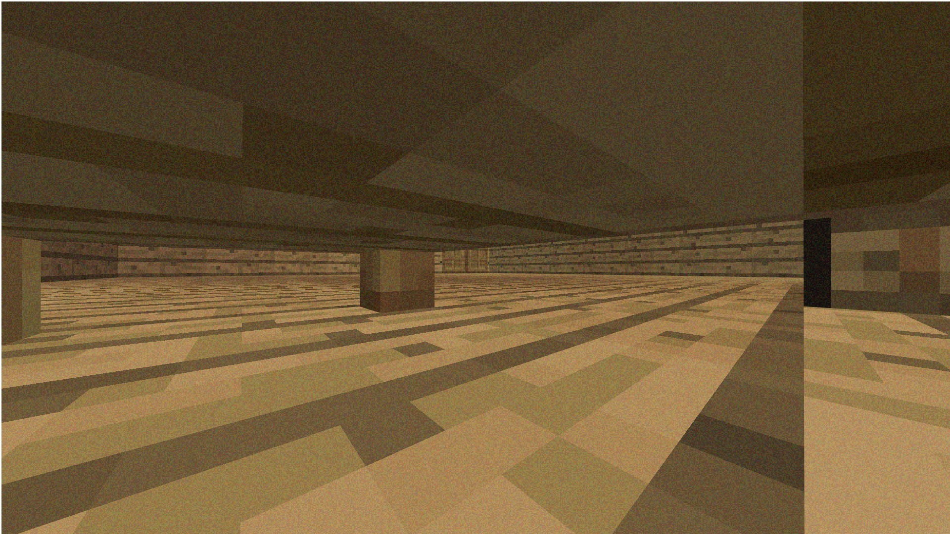 A large empty room with low ceilings and pillars in Minecraft