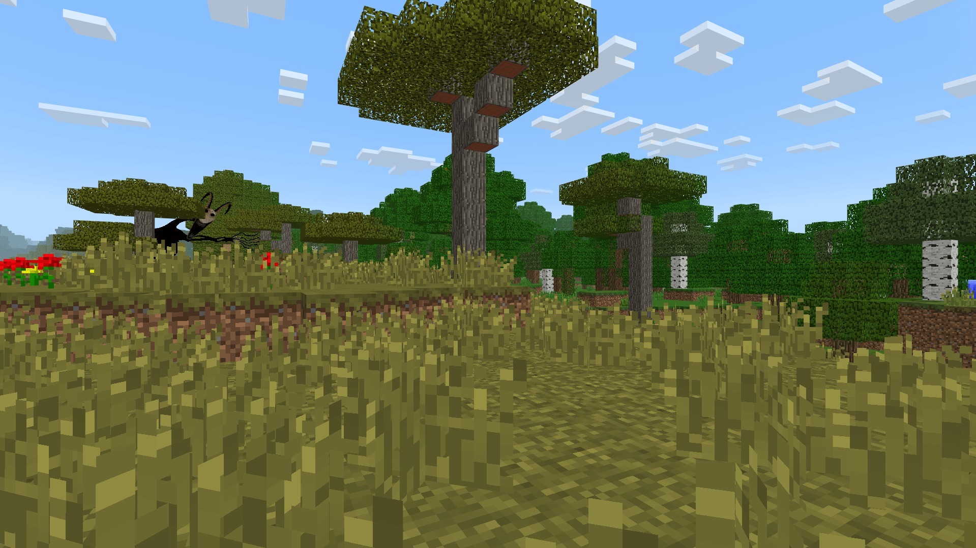 Twixxels Stalkers Addon features a scary monster peeking from behind a tree