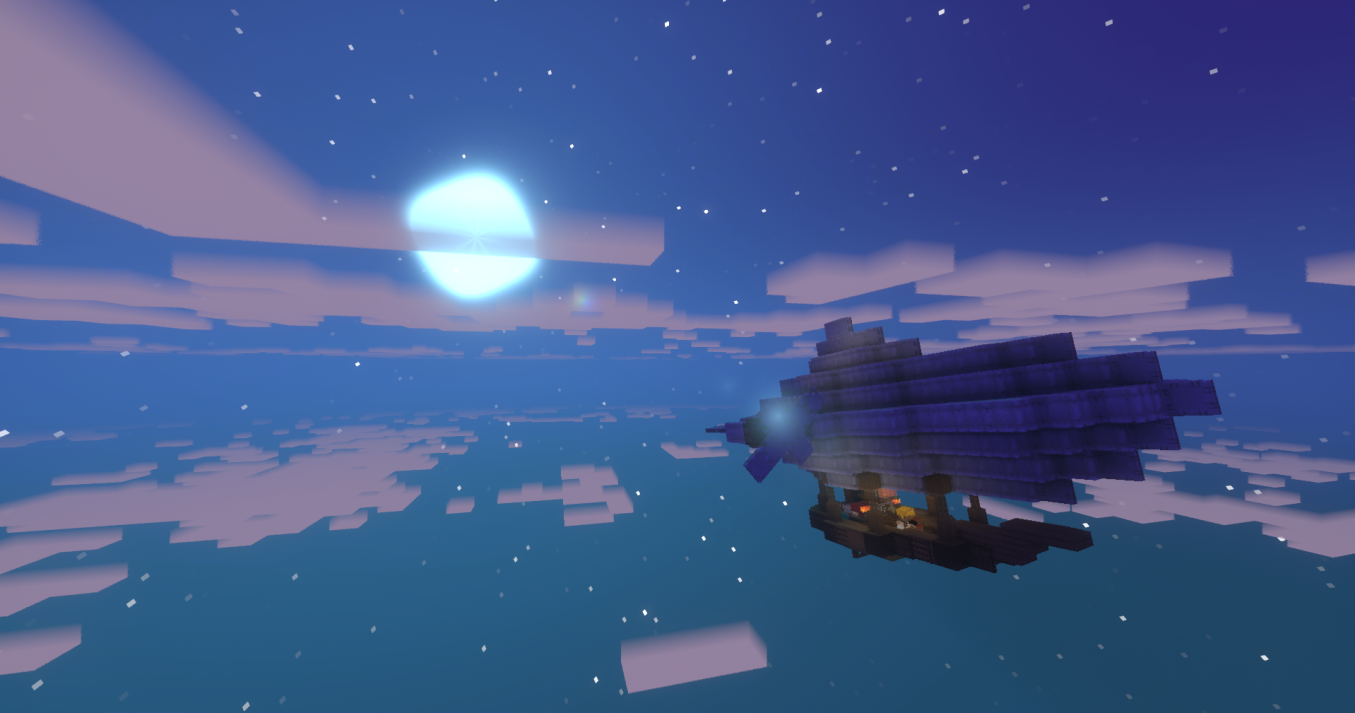Typewriter Airship Schematic Screenshots 1 A blue airship flying through a starry night sky with a bright moon