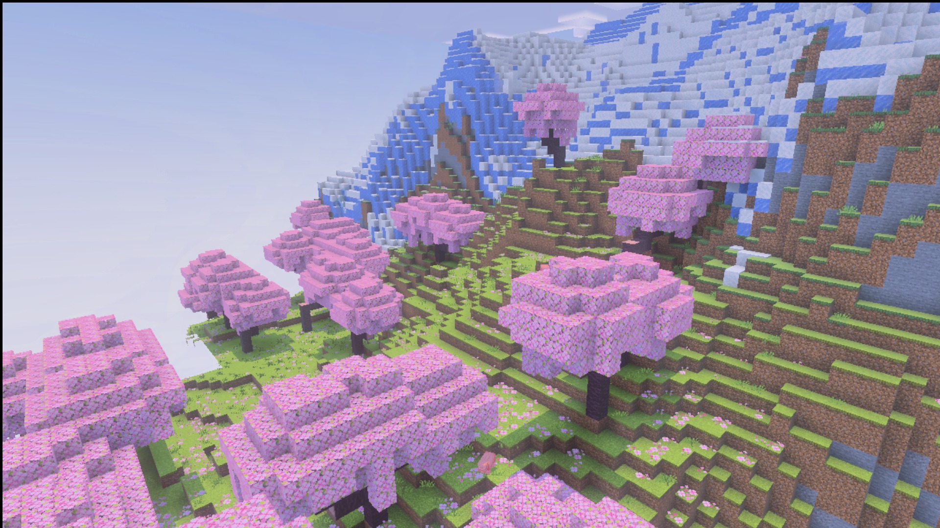 Cherry blossom trees and flowers rendered with the Ultimate Survival foliage textures