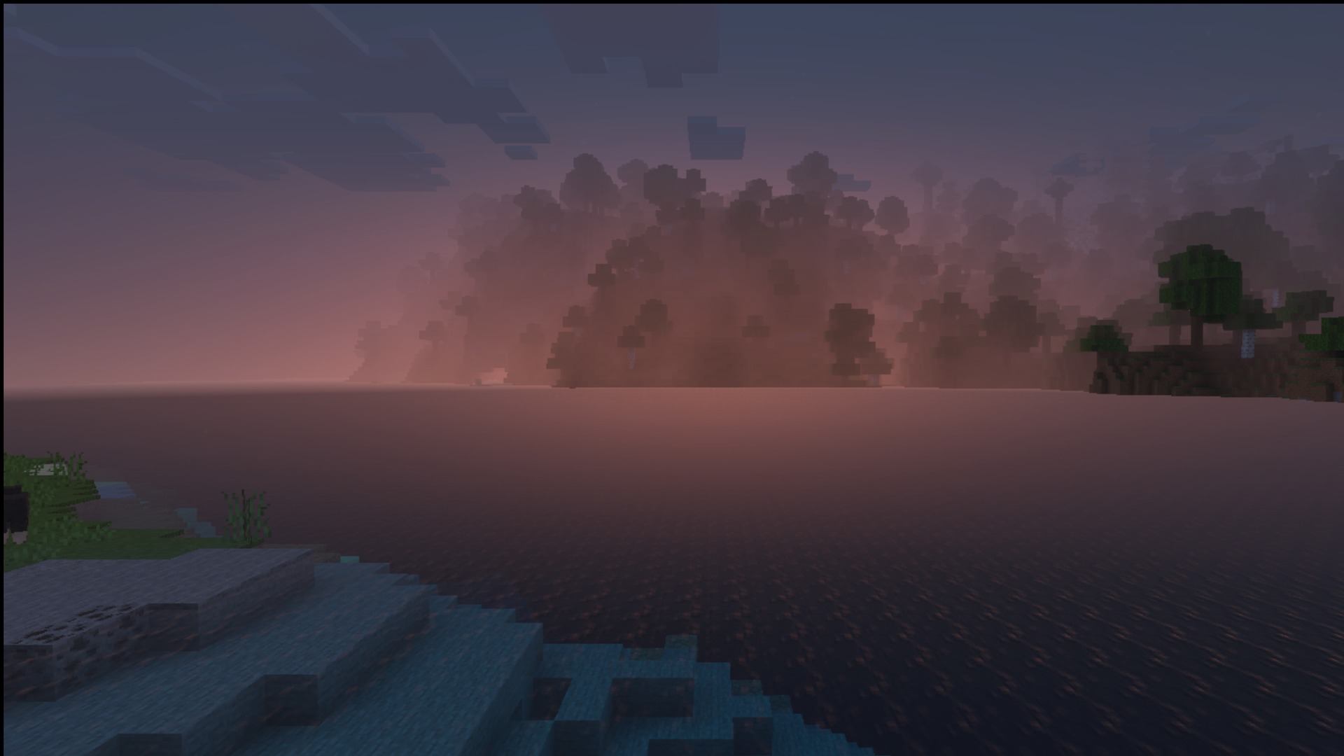 A misty sunrise over the water in the Ultimate Survival pack