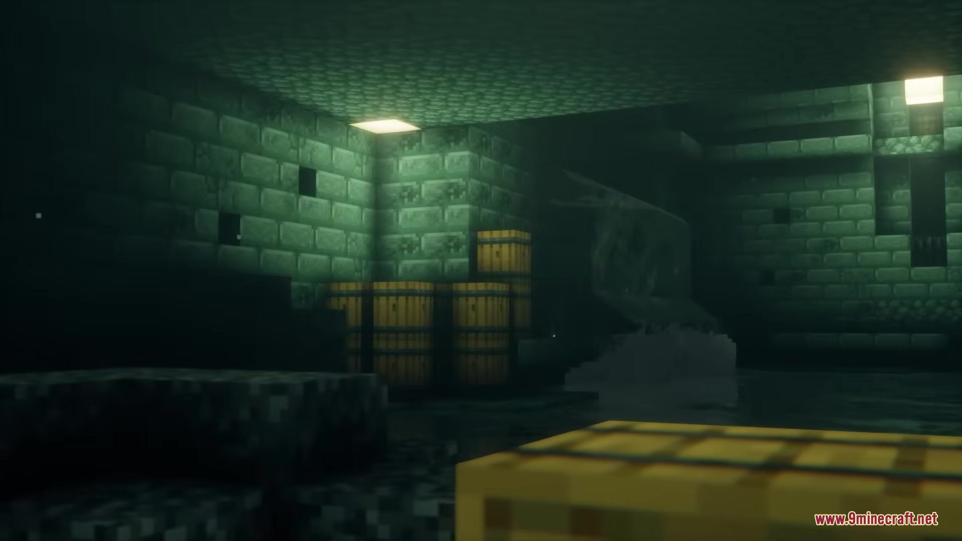 UnderMod Mod Screenshot 4 Interior of an ancient sewer with stone walls and various storage barrels