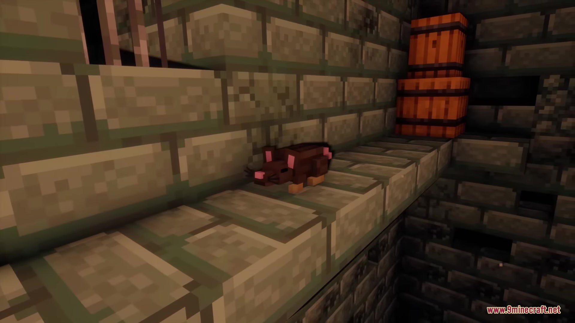 UnderMod Mod Screenshot 5 A small brown rat sitting on a stone ledge in the ancient sewers