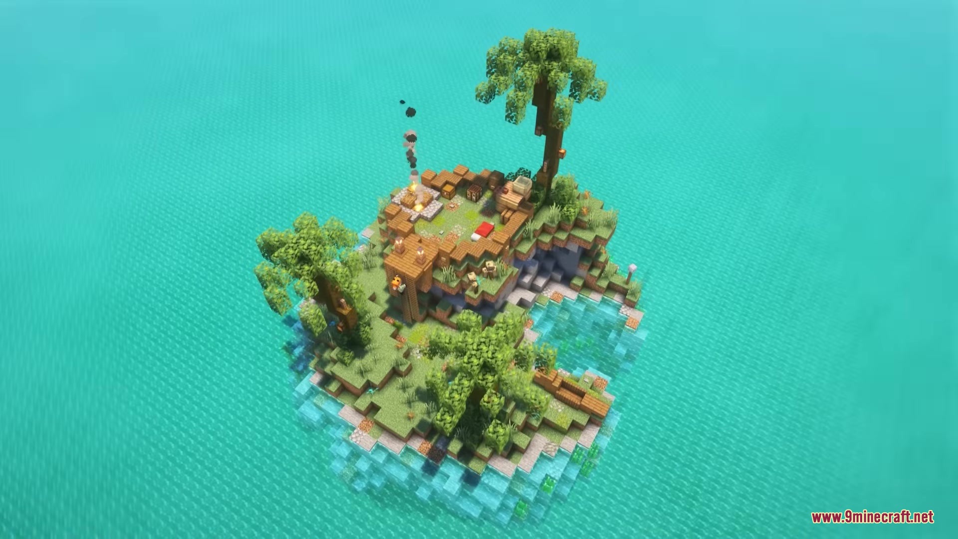 Tropical island structure from Unnamed Sea Mod surrounded by clear blue water