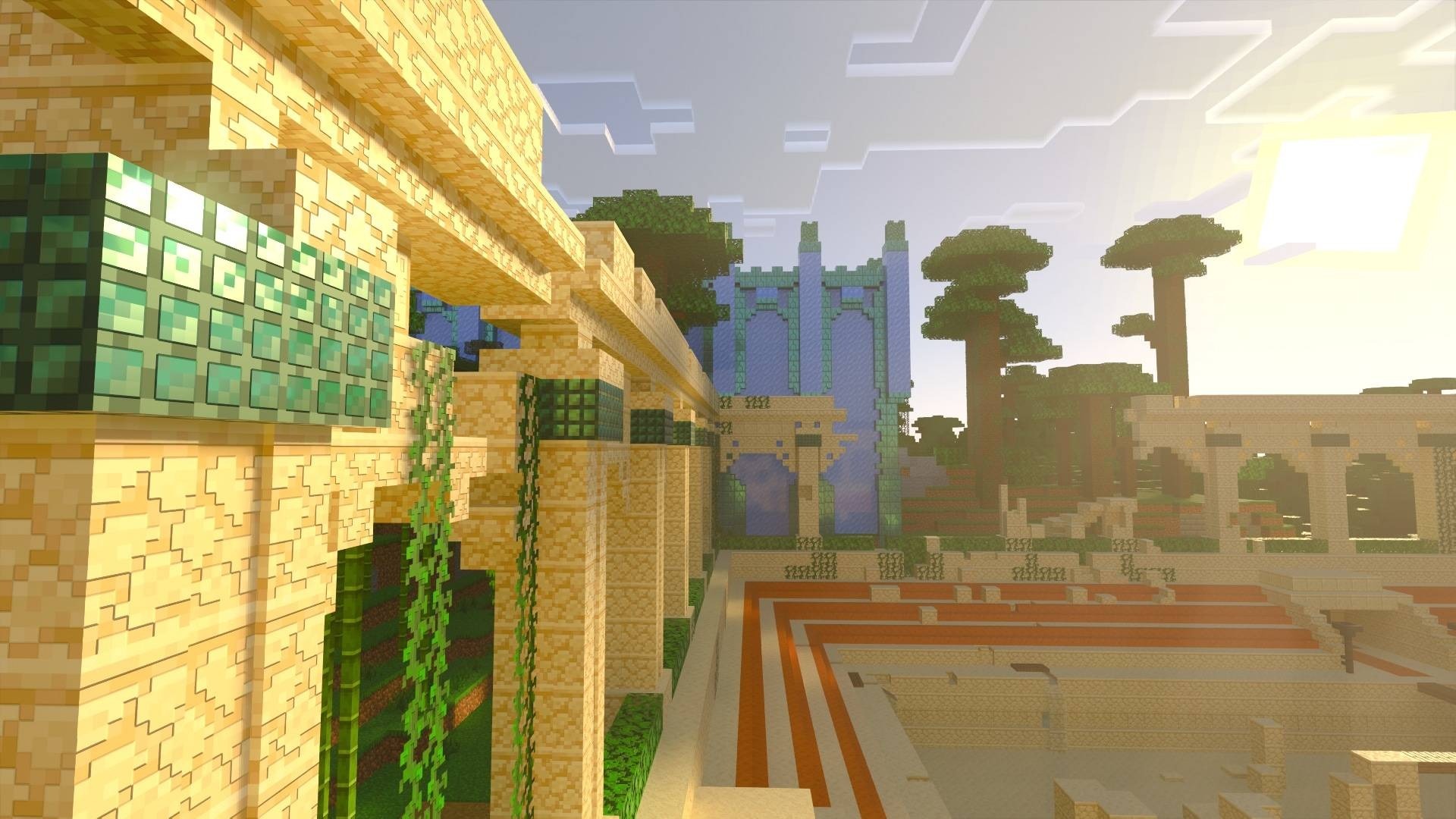 Vanilla RTX Texture Pack showing beautiful lighting and deep shadows on default blocks