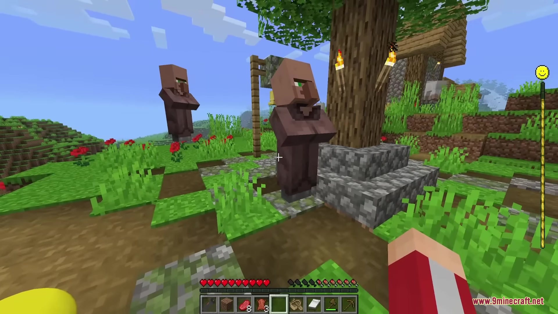 Verity JE Mod Screenshot 7 Verity assistant in a Minecraft village during a peaceful daytime