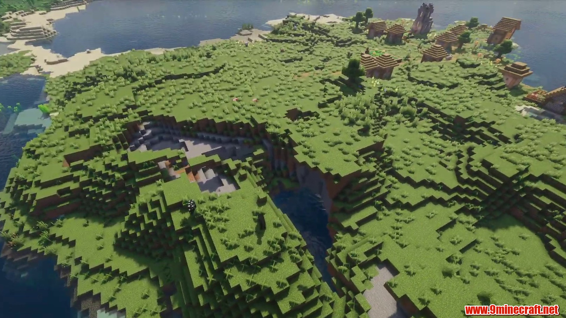 Scenic terrain from Minecraft seed -3963331482619016220
