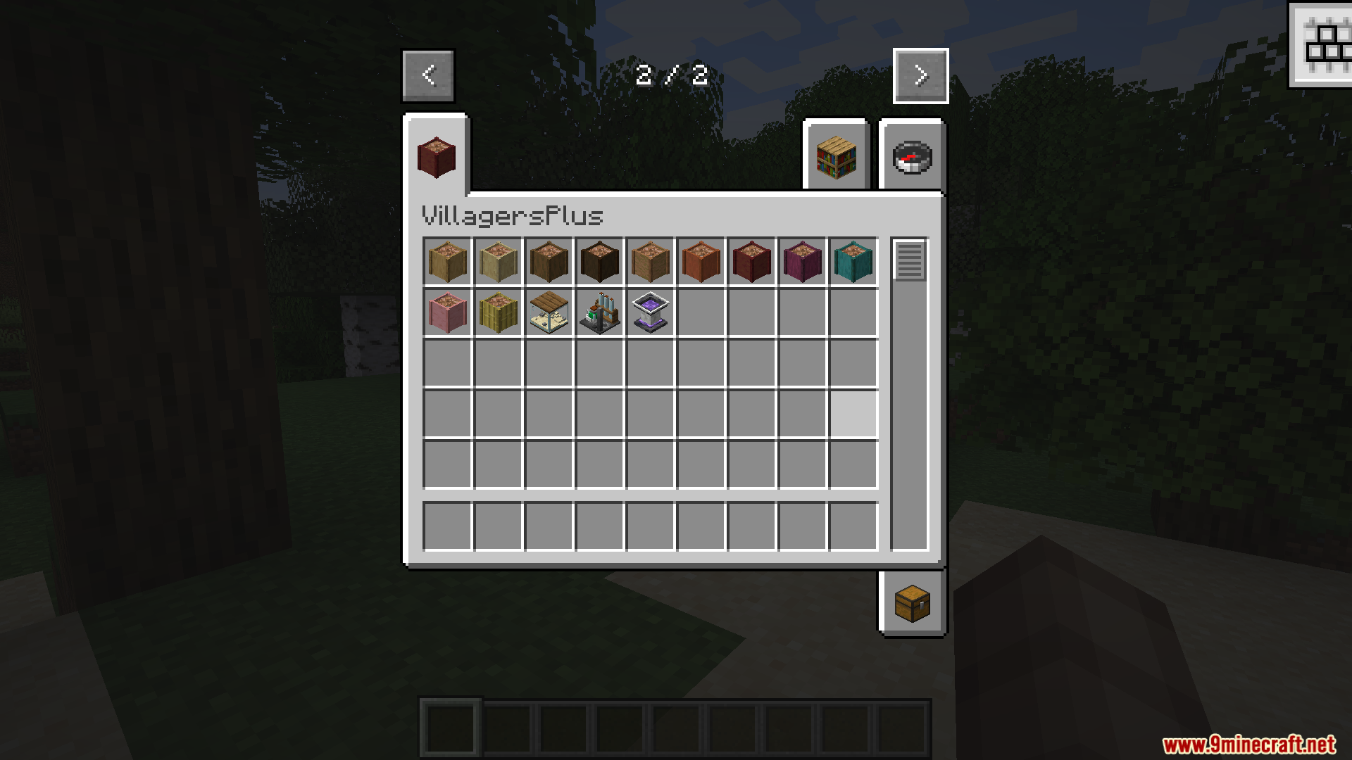 Villagers Plus PT BR Translation Resource Pack Screenshot 2 Creative inventory tab showing various job blocks for new villager professions