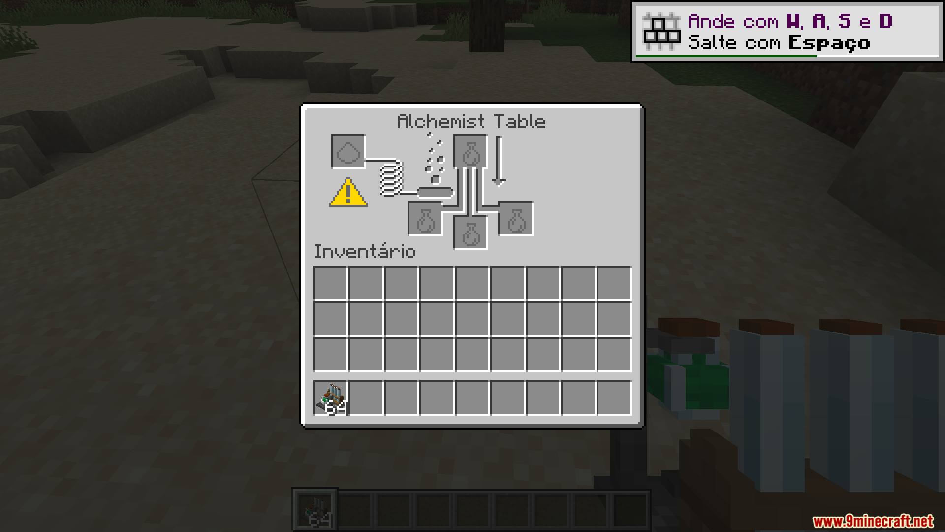 Villagers Plus PT BR Translation Resource Pack Screenshot 3 An Alchemist Table interface displaying custom brewing slots and Portuguese text