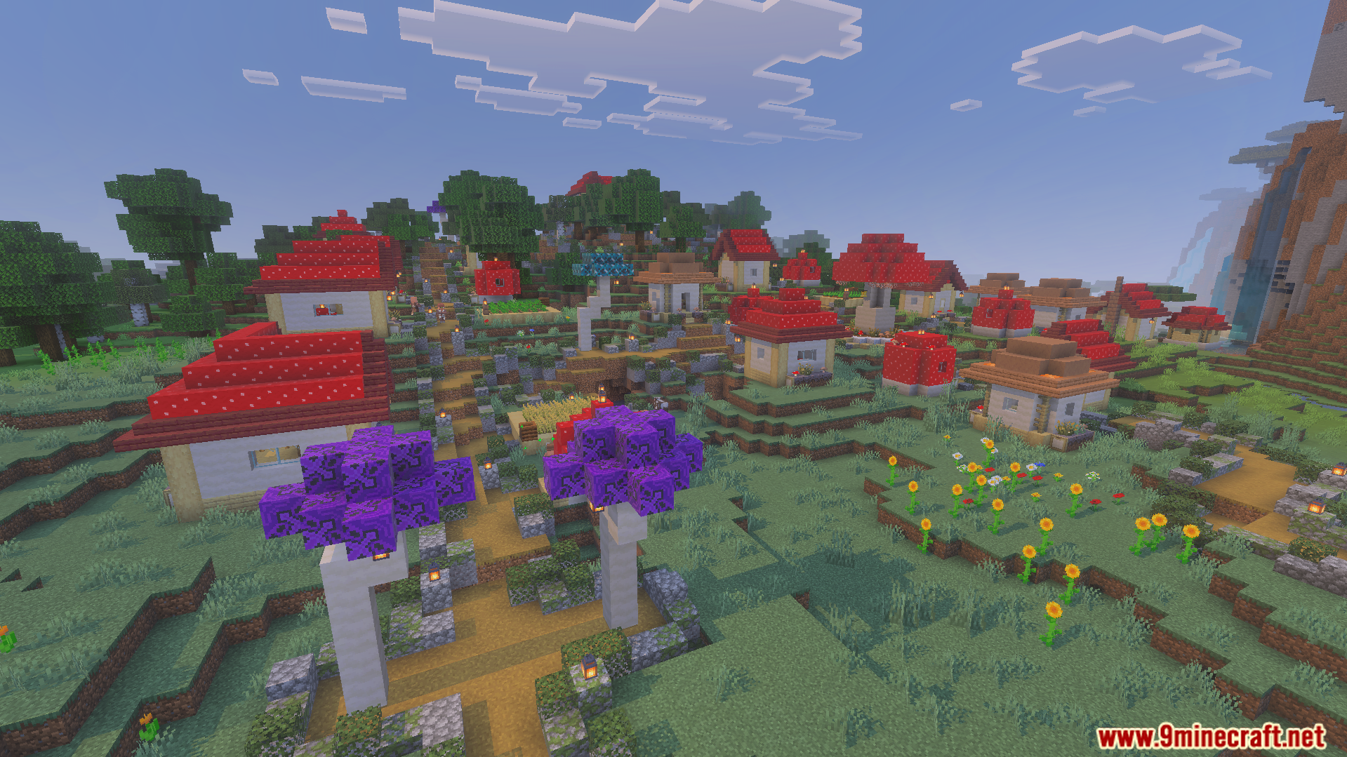Unique mushroom village in the plains biome with better layouts and detailed paths