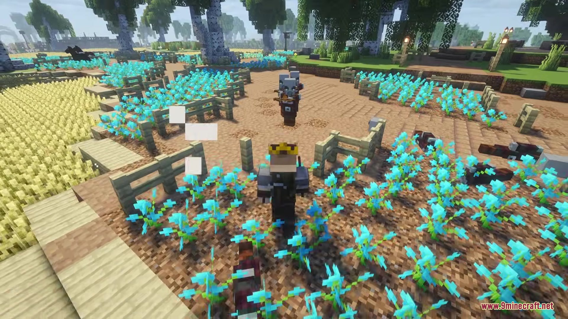 Visceral Combat Mod Screenshot 10 Player lunging toward a pillager in a field of blue flowers