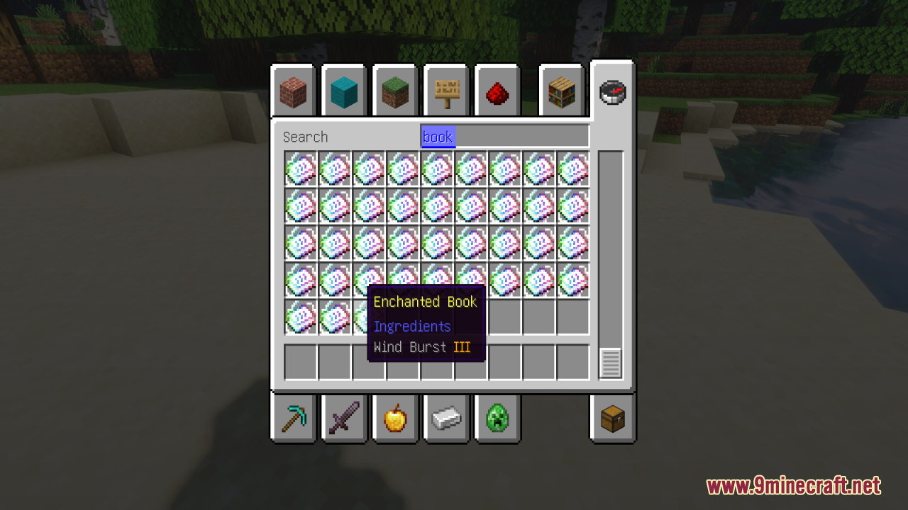 Visible Enchanted Books resource pack shows a unique design for Wind Burst III