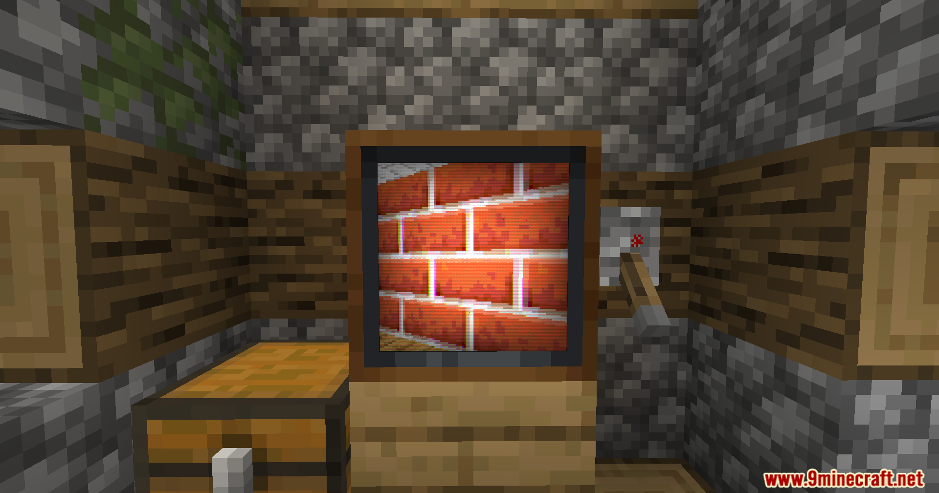 Vista Mod Screenshot 14 A Minecraft television block showing a close up view of red bricks