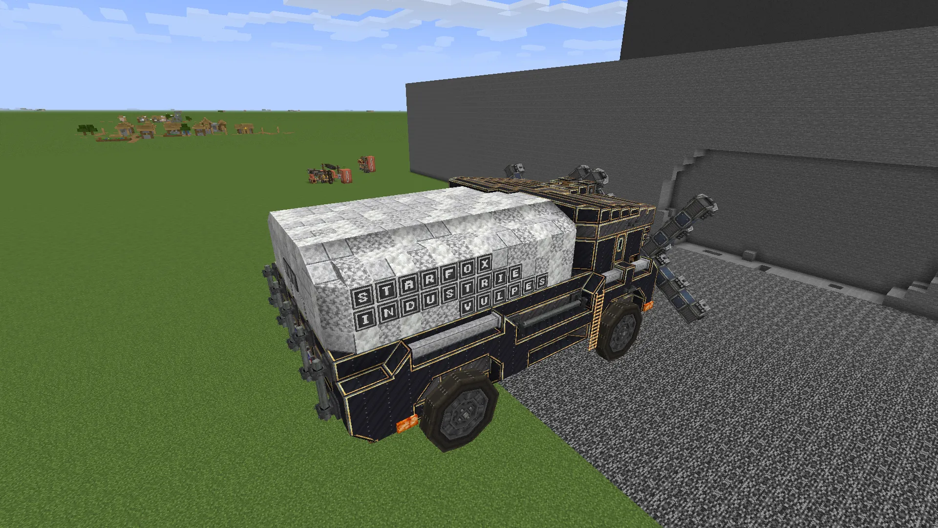 The StarFox Industrie Vulpes mining truck parked next to a stone wall