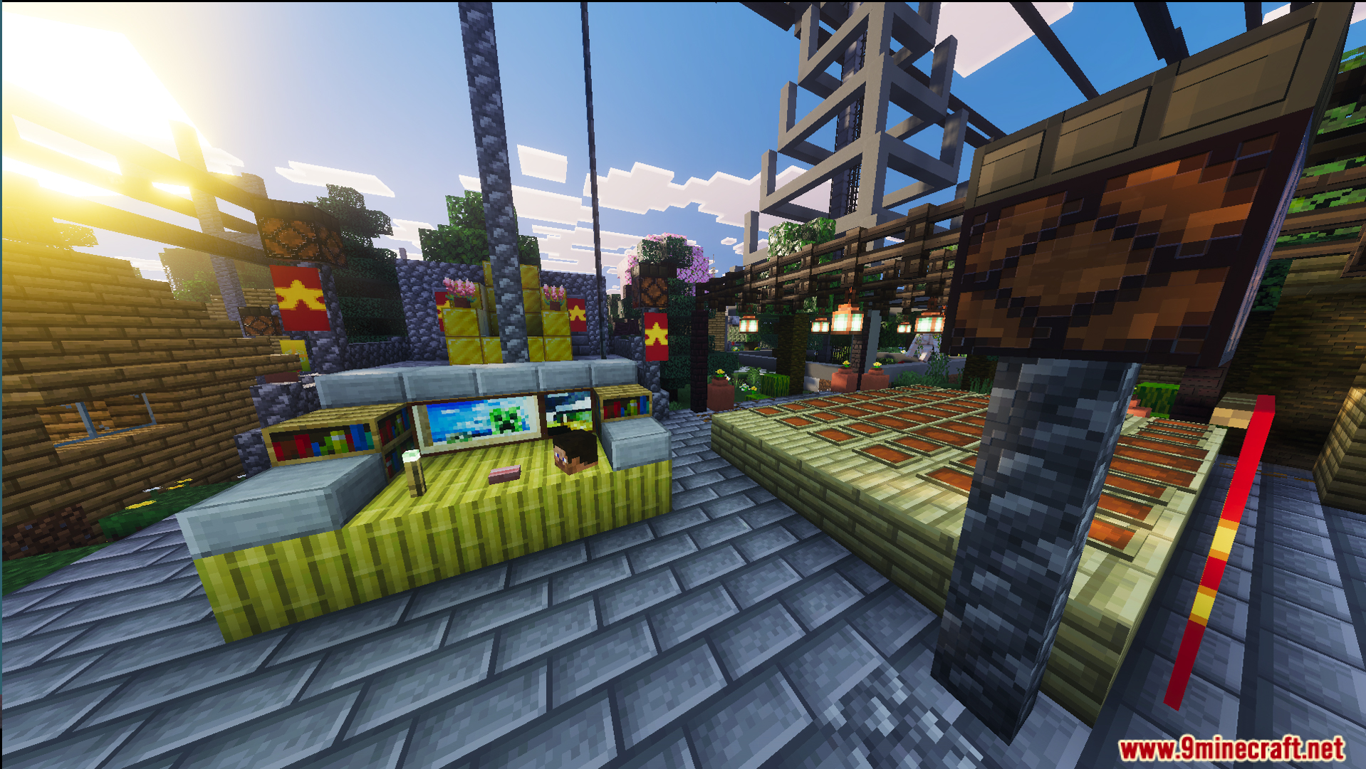 A bamboo desk and computer setup in the WFHMC City beta Map