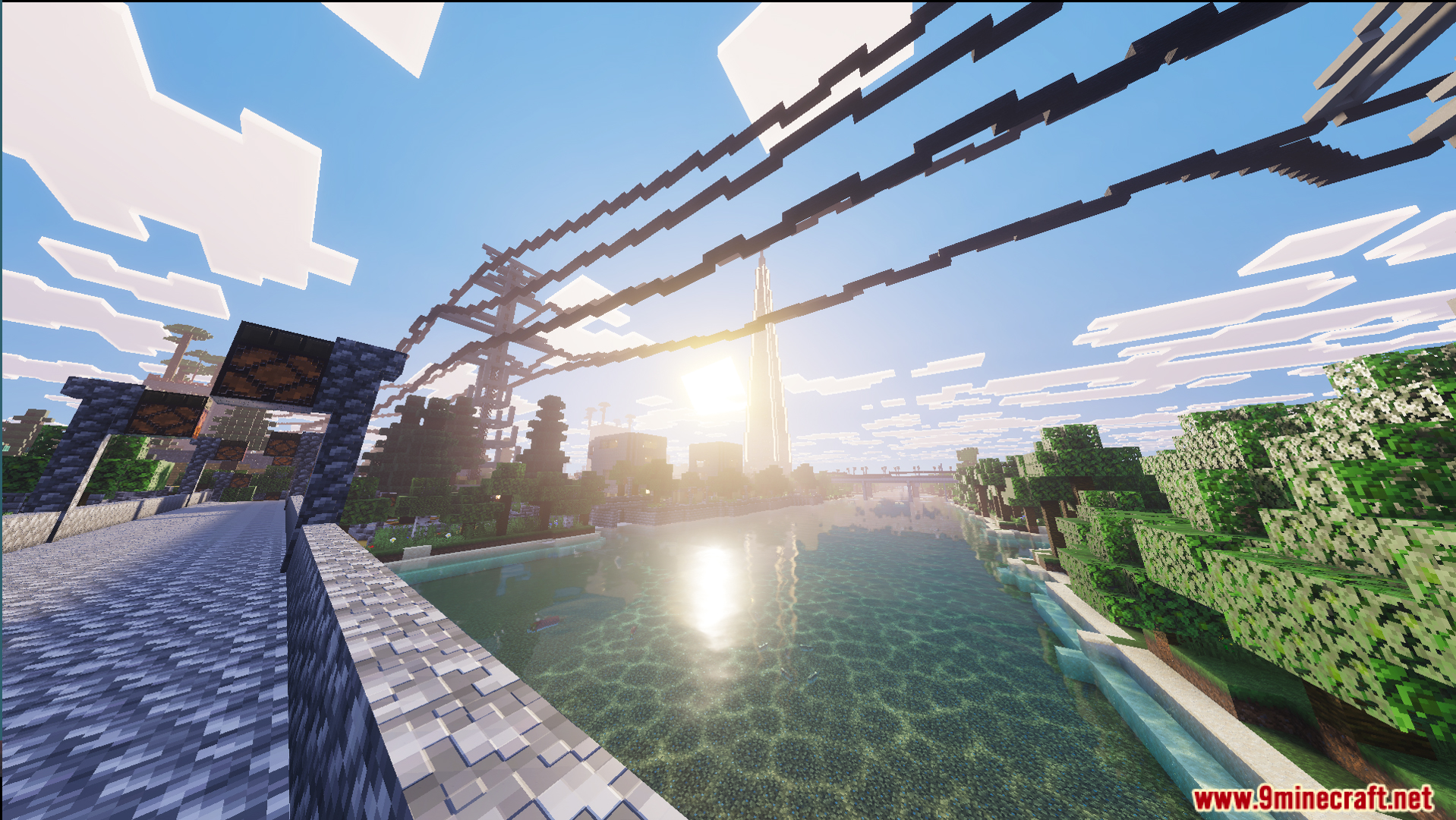 WFHMC City beta Map features stone bridge arches and a modern skyline