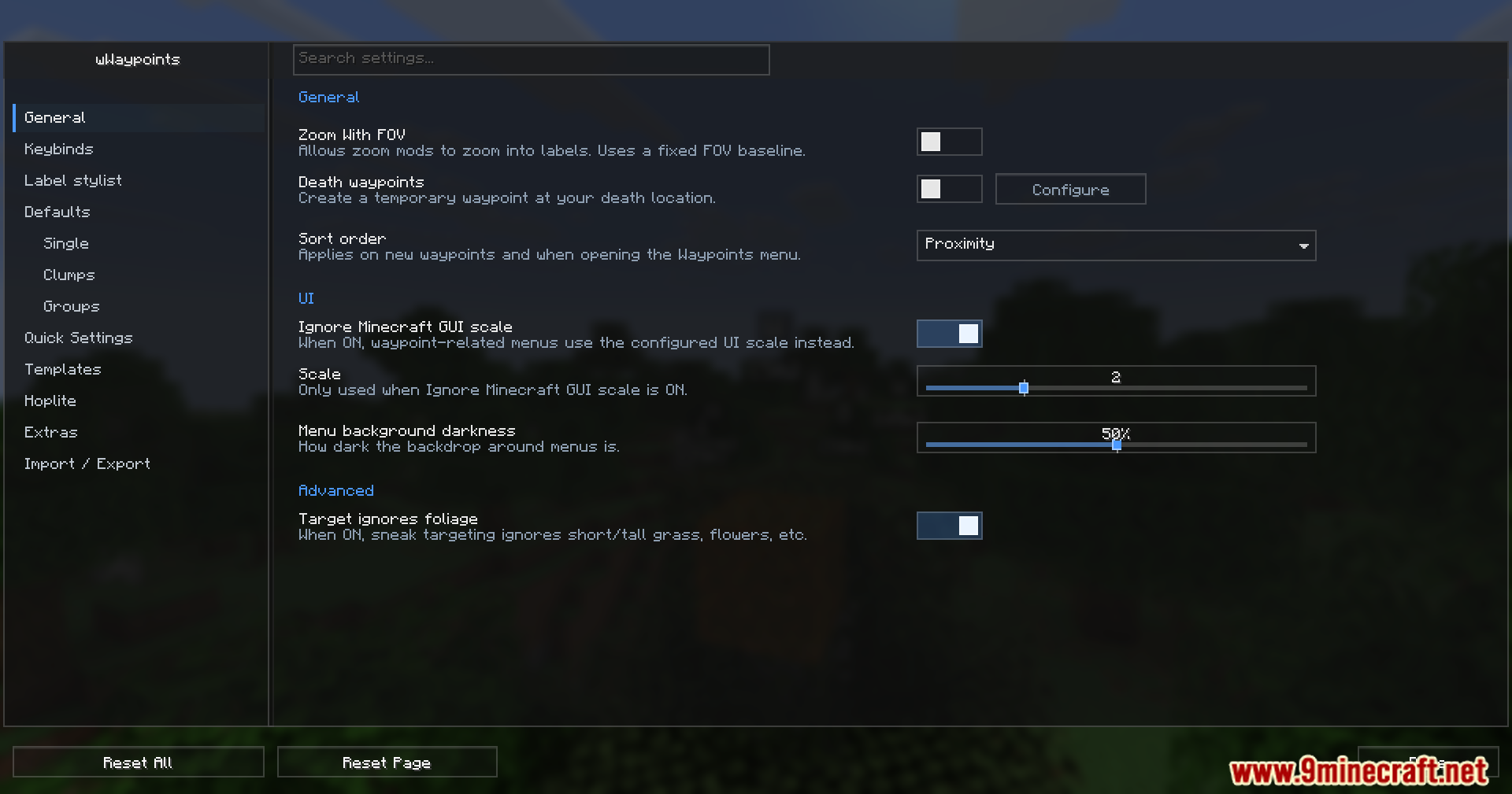 WWaypoints Mod Screenshot 6 The WWaypoints mod settings menu displaying general configuration and UI scale options