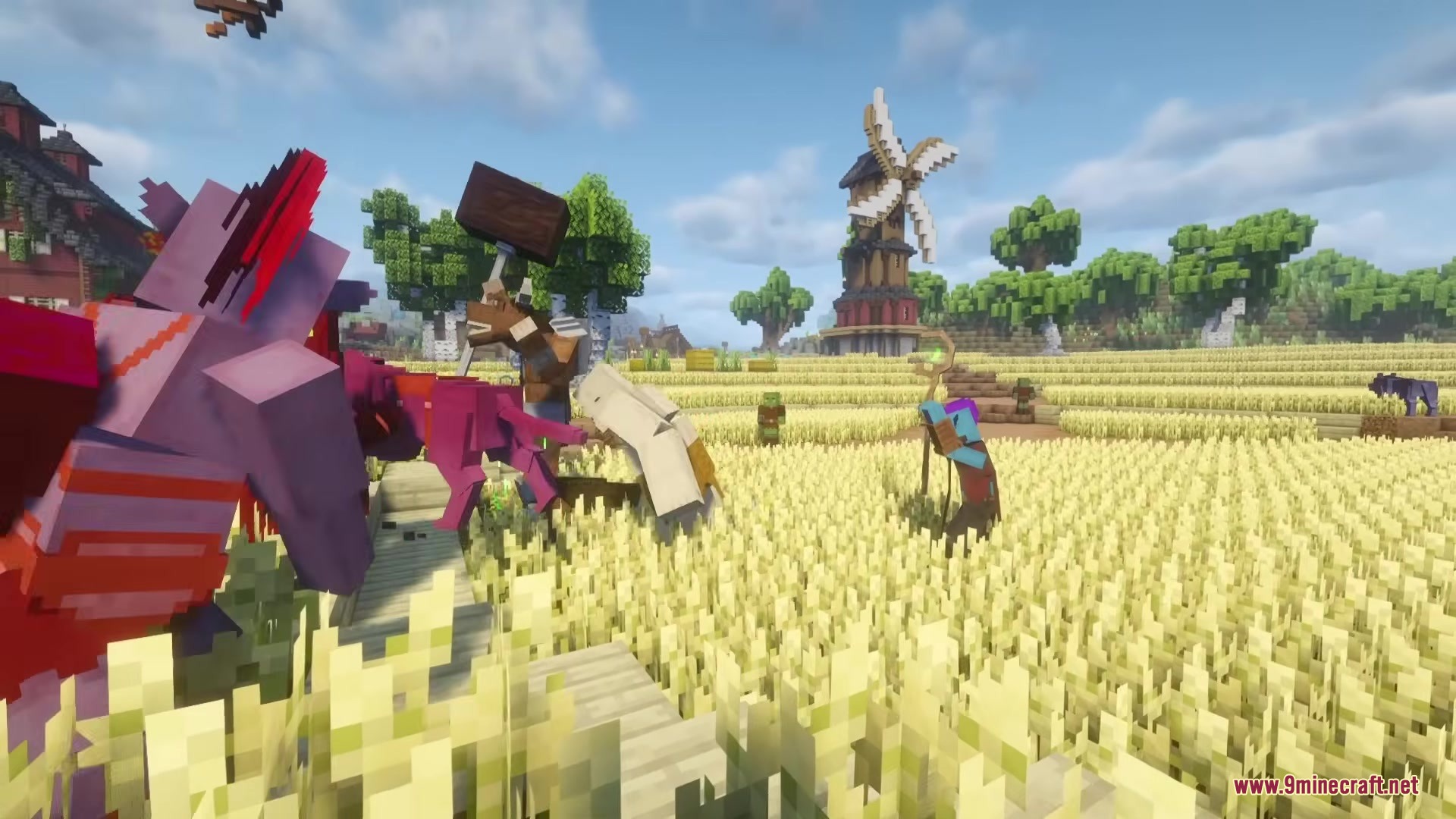 Wandering Orc Mod Screenshot 16 Purple orc and minotaur with a hammer stand in a golden wheat field