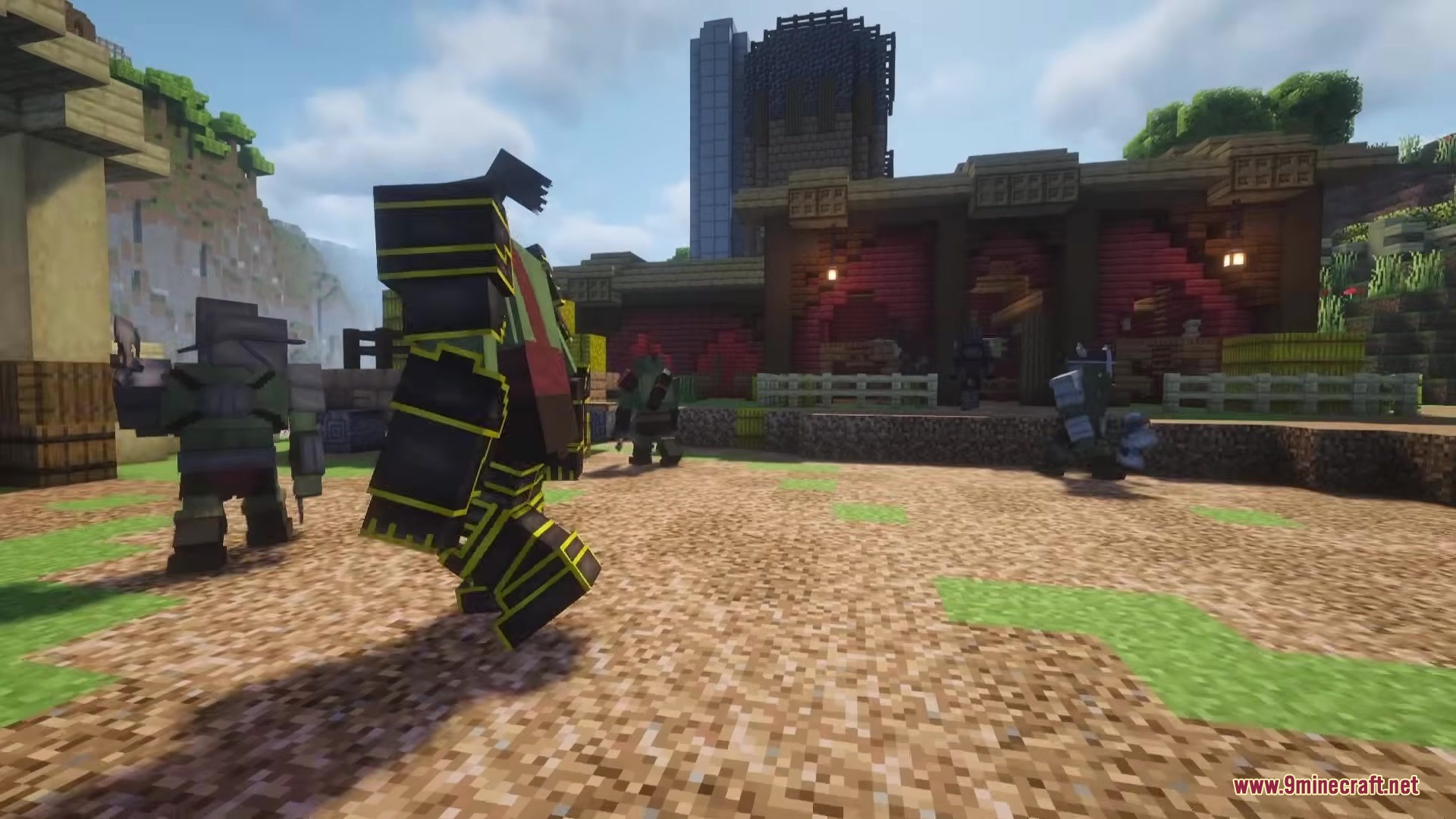 Wandering Orc Mod Screenshot 5 Armored orc mobs patrolling a village in the Wandering Orc Mod