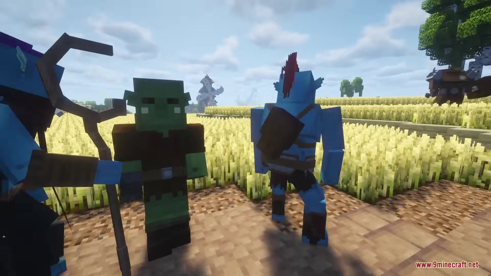 Wandering Orc Mod Screenshot 9 A green goblin and a blue orc stand together in a wheat field