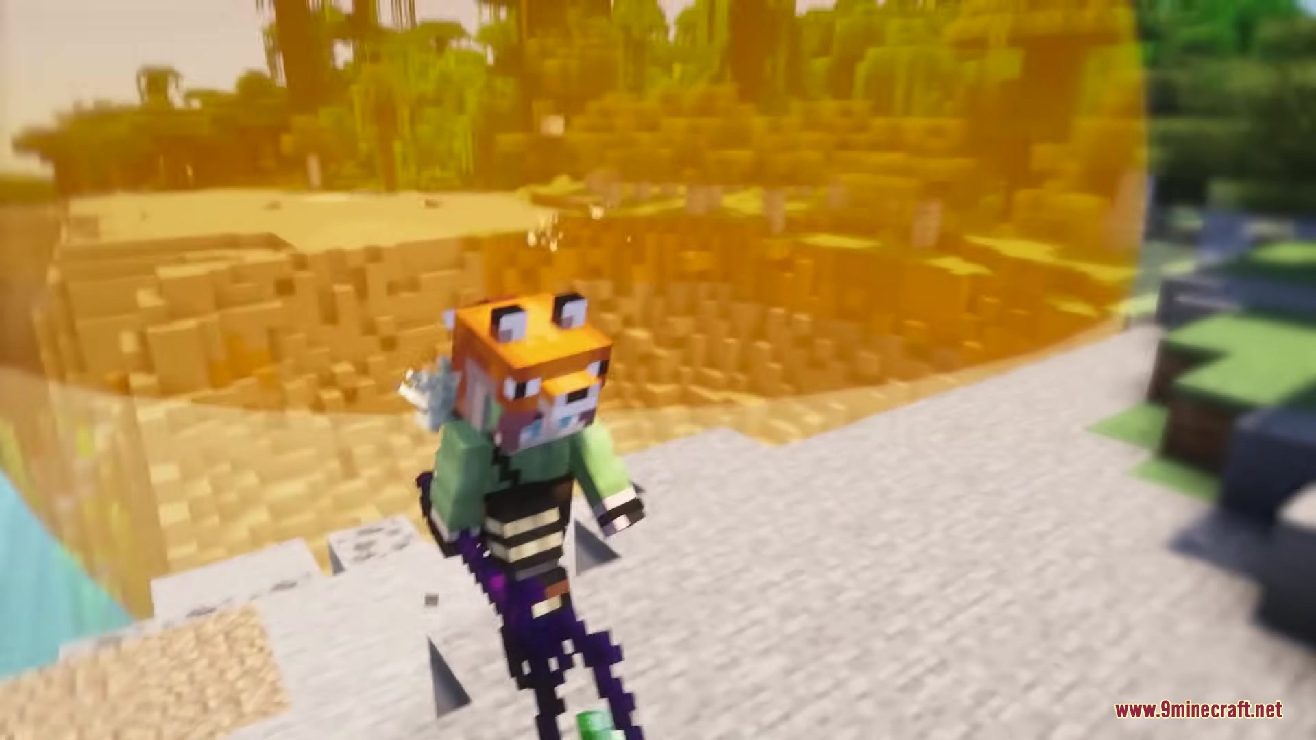 Wandrous Mod Screenshot 12 A player wearing a fox hat stands inside a glowing orange magic shield