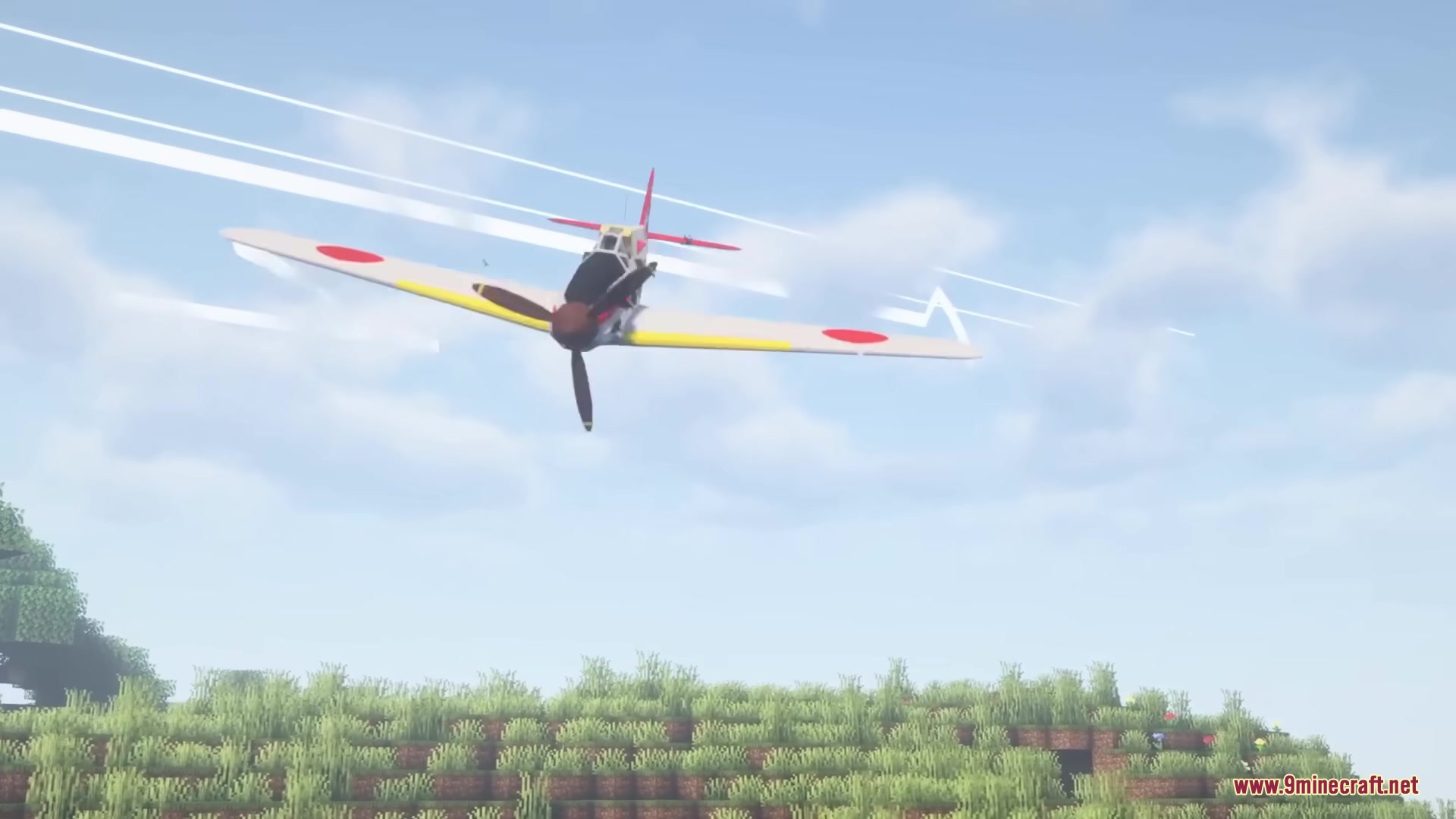 Warfare Wings Mod Screenshot 11 A Japanese fighter plane from the Warfare Wings Mod flying in Minecraft