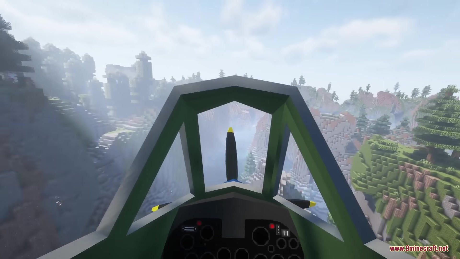 Warfare Wings Mod Screenshot 12 First person view from the cockpit of a plane flying over mountains